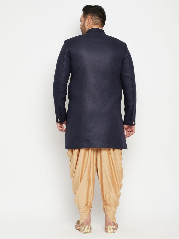 Elegant and stylish navy blue sherwani set for men with slim fit and traditional design