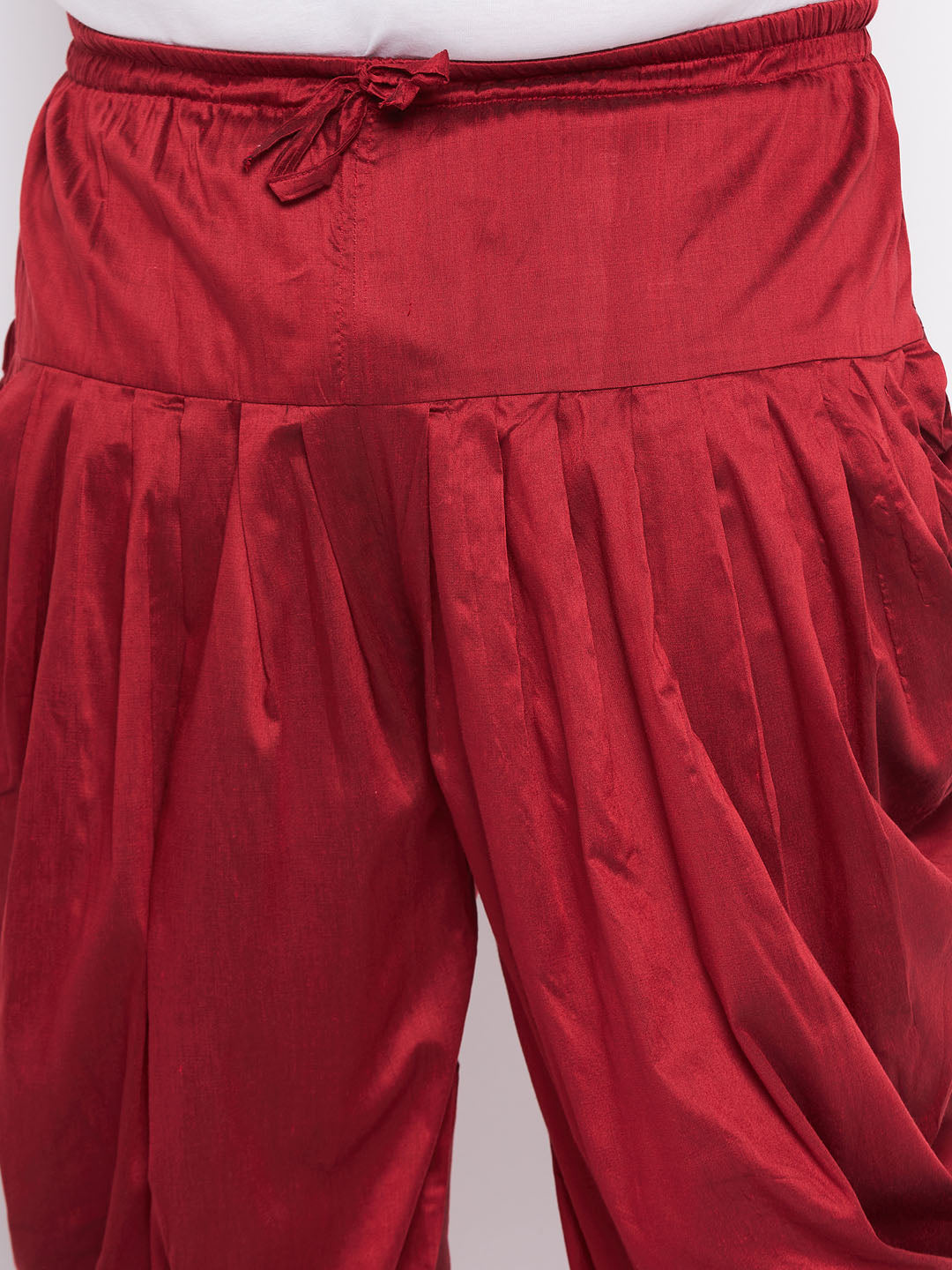 VASTRAMAY Men's Plus Size Black Ethnic Jacket With Rose Gold Silk Blend Kurta and Maroon dhoti Set - qivii