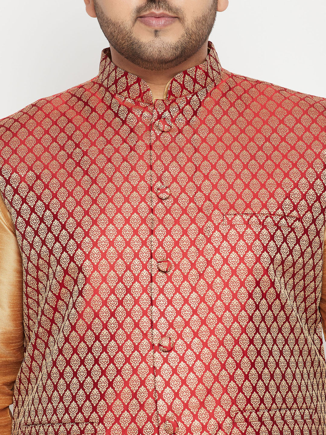 Stylish plus size men's Indian ethnic wear in rose gold and maroon