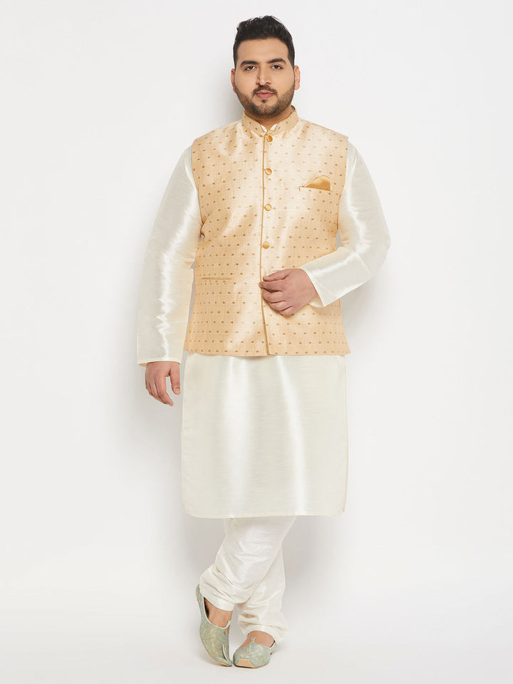 Attractive and regal VASTRAMAY Plus Size Men's Gold Zari Weaved Kurta Pant set