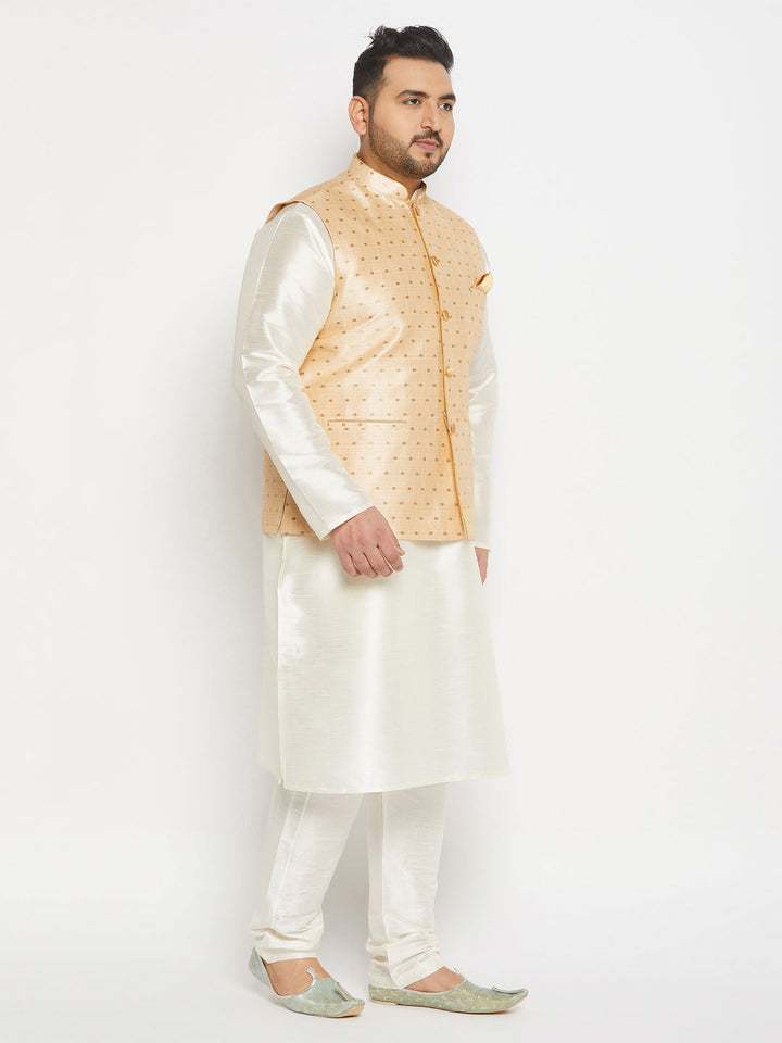  Exquisite VASTRAMAY Plus Size Men's Gold Zari Weaved Kurta Pant set featuring fine craftsmanship, luxurious fabric, and a stylish design for a sophisticated appearance