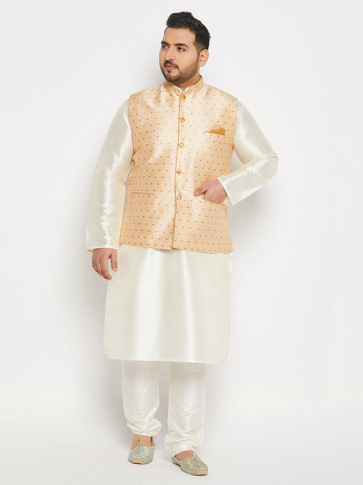 Exquisite and trendy VASTRAMAY Plus Size Men's Gold Zari Weaved Kurta Pant set