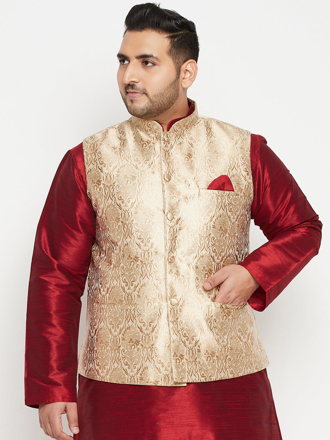 VASTRAMY Plus Size Rose Gold Nehru Jacket