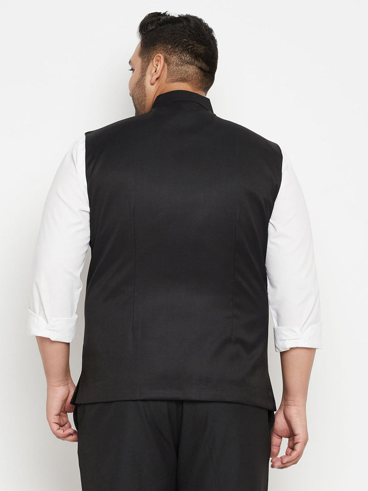 VASTRAMY Men's Plus Size Black Cotton Blend Nehru Jacket