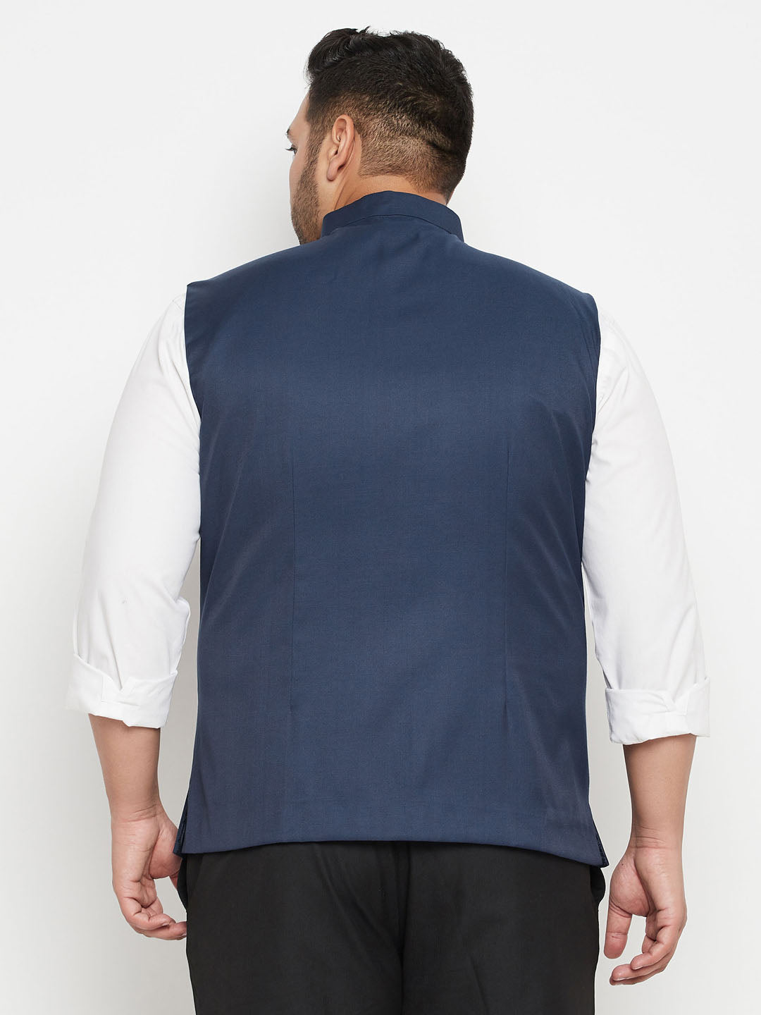 VASTRAMAY Men's Plus Size Blue Cotton Blend Nehru Jacket