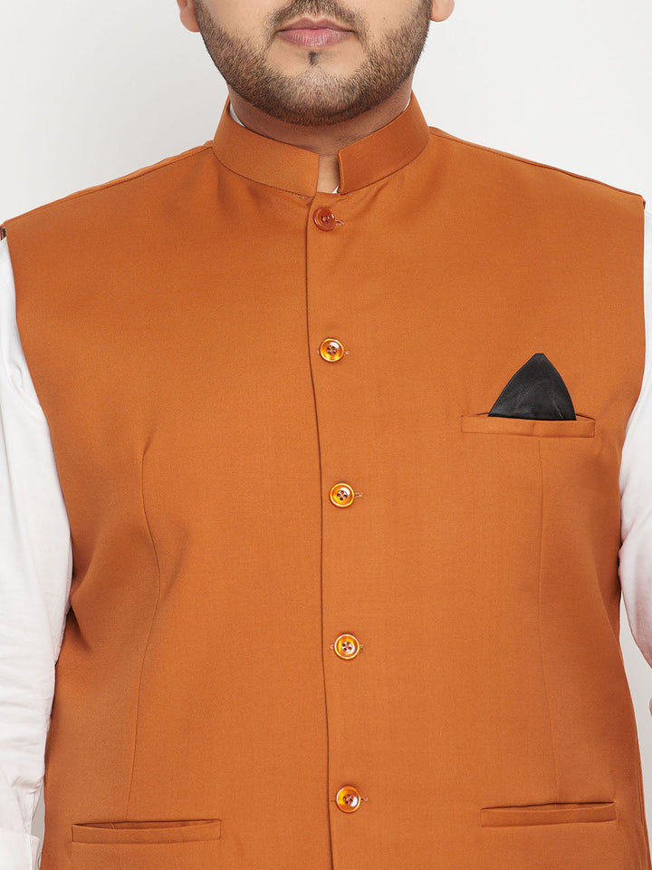 VASTRAMAY Men's Plus Size Orange Cotton Blend Nehru Jacket