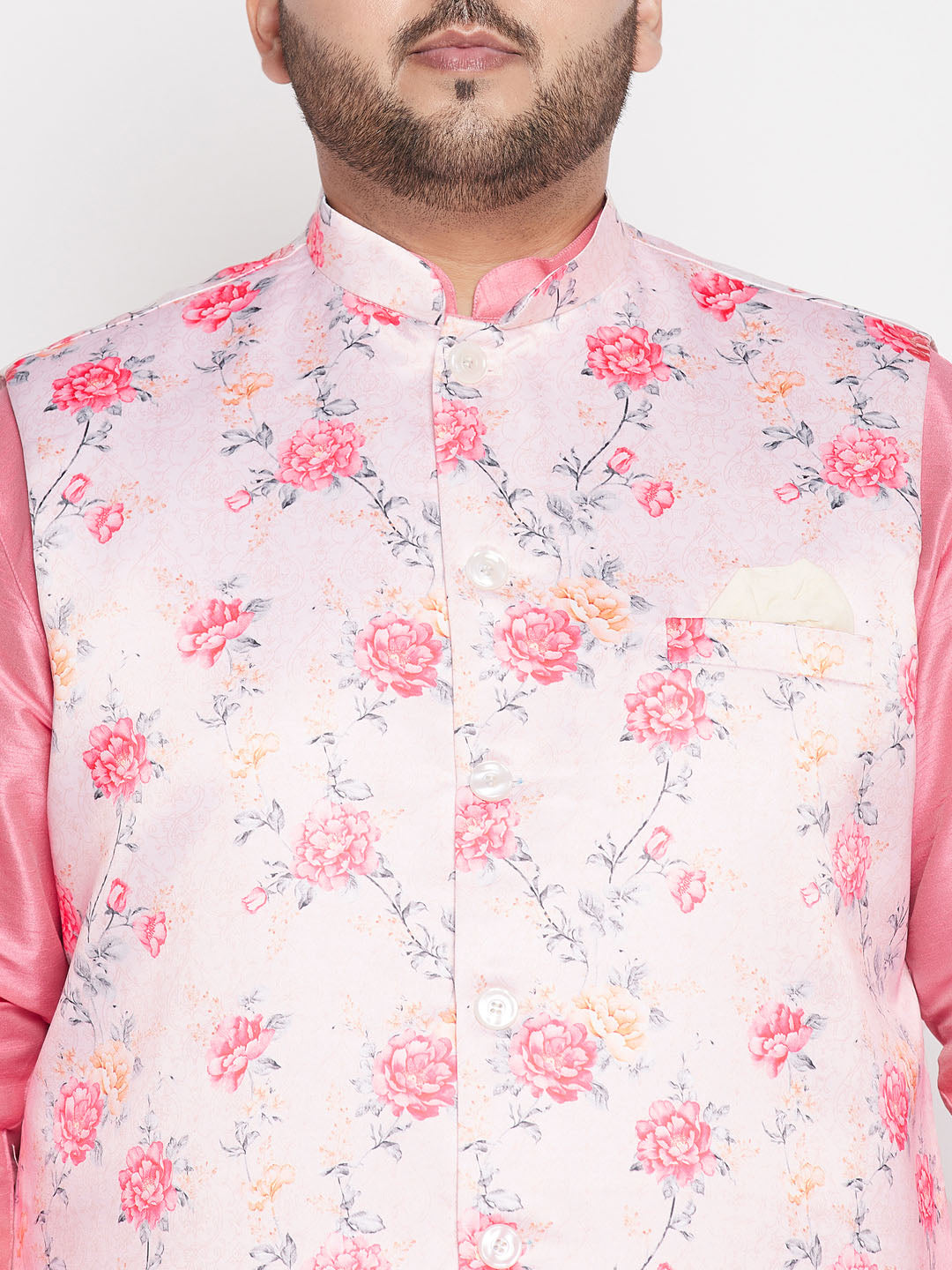 VASTRAMAY Peach Floral Nehru Jacket Silk Blend - Traditional Indian attire for men with intricate floral design