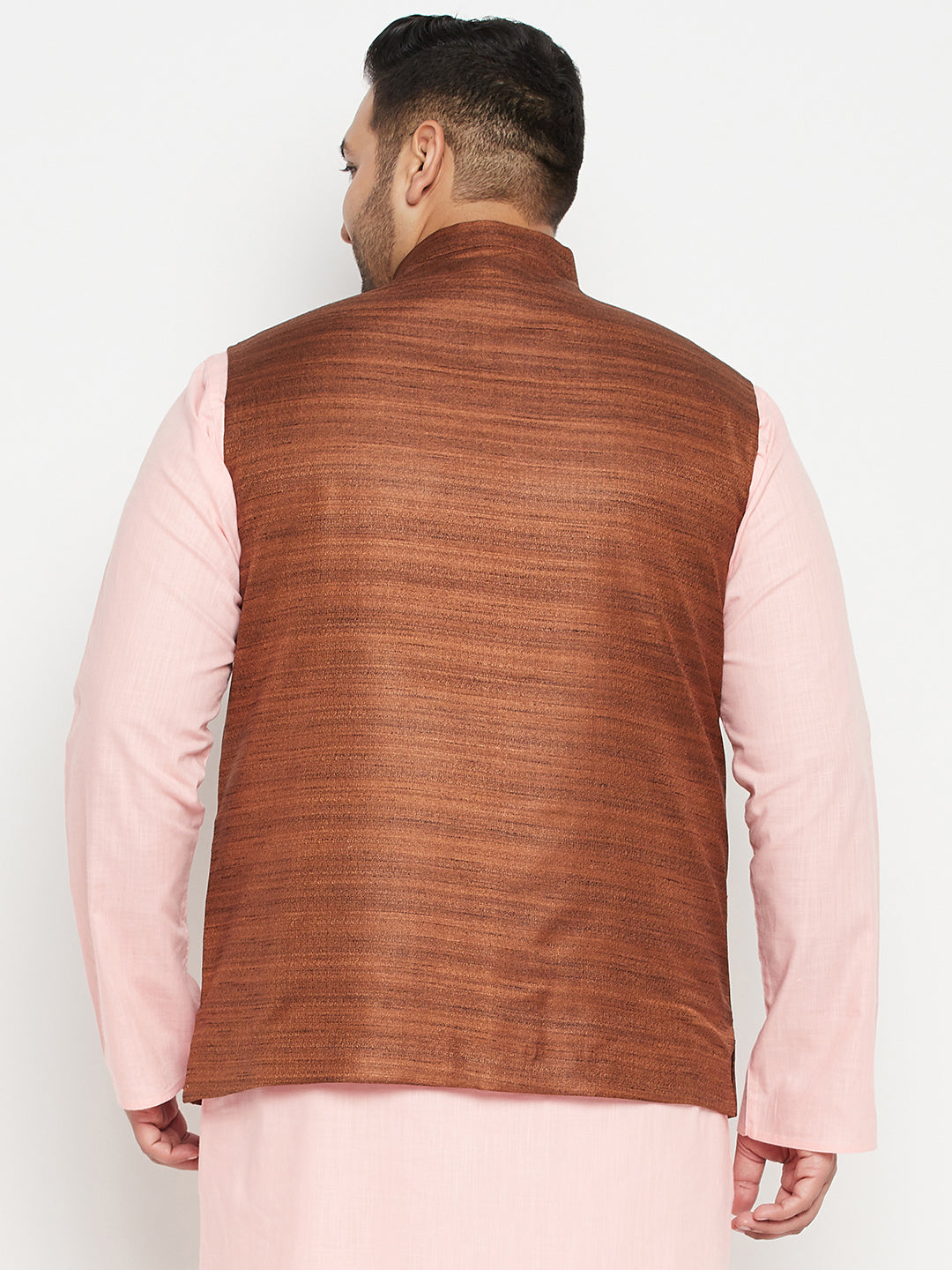 VASTRAMAY Men's Plus Size Coffee Brown Nehru Jacket