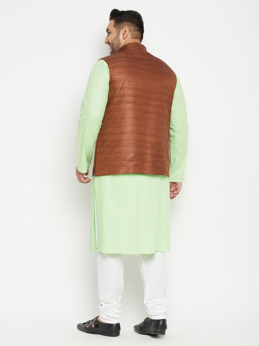 Traditional Indian ethnic wear in Plus Size for men in Mint Green and Coffee Brown