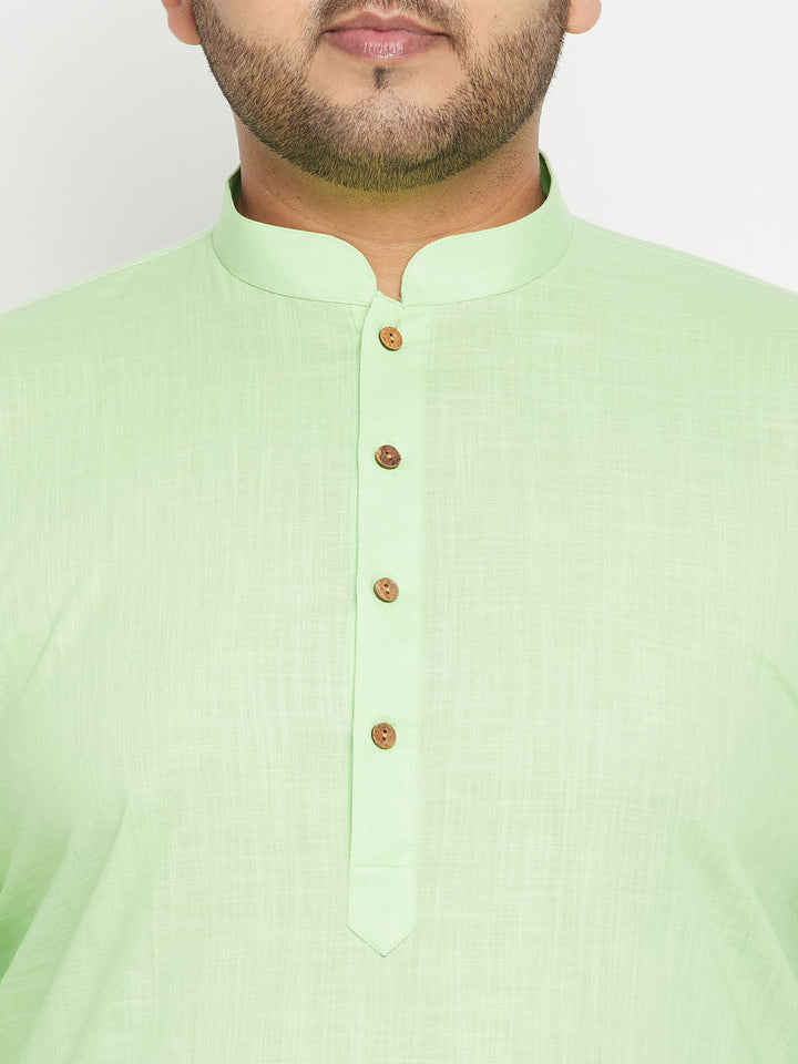 Men's Plus Size Mint Green and Coffee Brown Cotton Blend Jacket Kurta Pyjama Set with intricate detailing