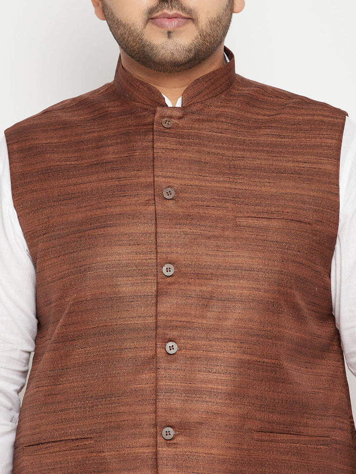  Men's Plus Size Kurta Pyjama Set in White and Coffee Brown colors with soft, breathable fabric