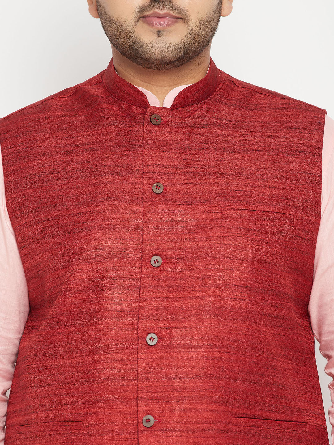  Elegant and Stylish Men's Plus Size Pink and Maroon Cotton Blend Jacket Kurta Pyjama Set for Cultural Celebrations