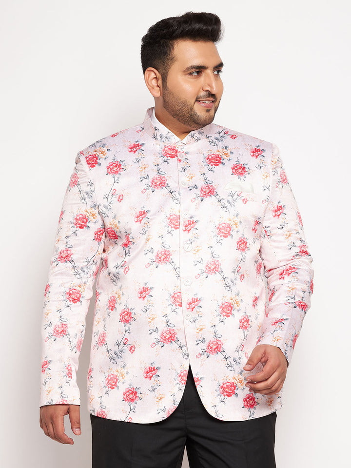 VASTRAMAY Plus Size Men's Peach Silk Blend Jodhpuri with intricate embroidery and traditional design