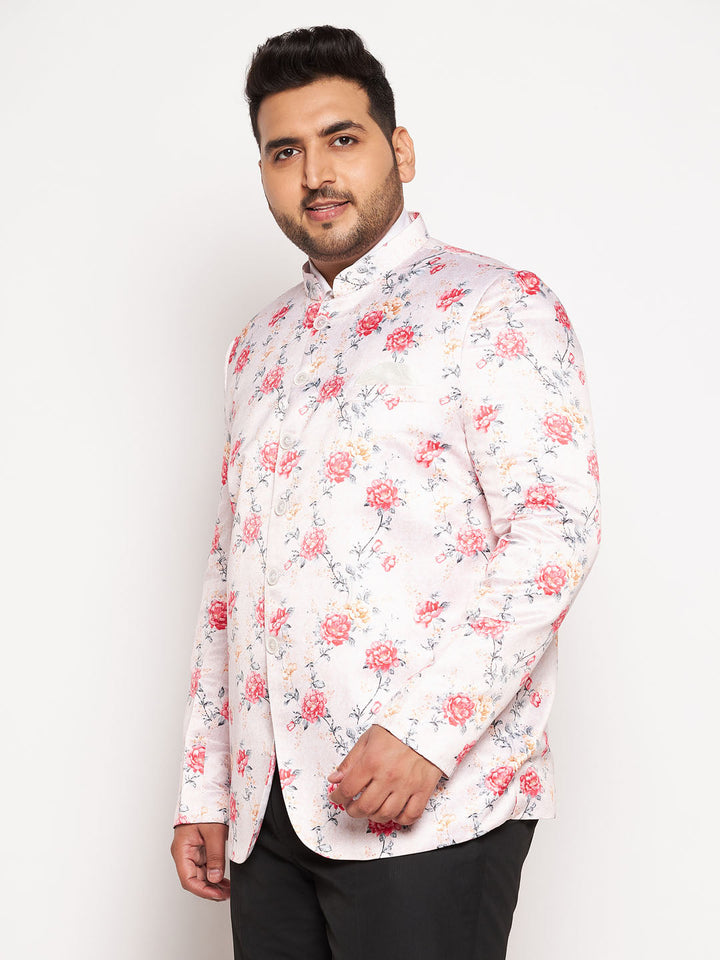 VASTRAMAY Men's Peach Silk Jodhpuri with intricate embroidery and mandarin collar