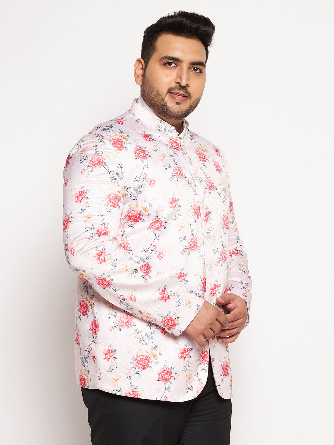  Elegant VASTRAMAY Plus Size Men's Peach Silk Blend Jodhpuri with button detailing and tailored fit 