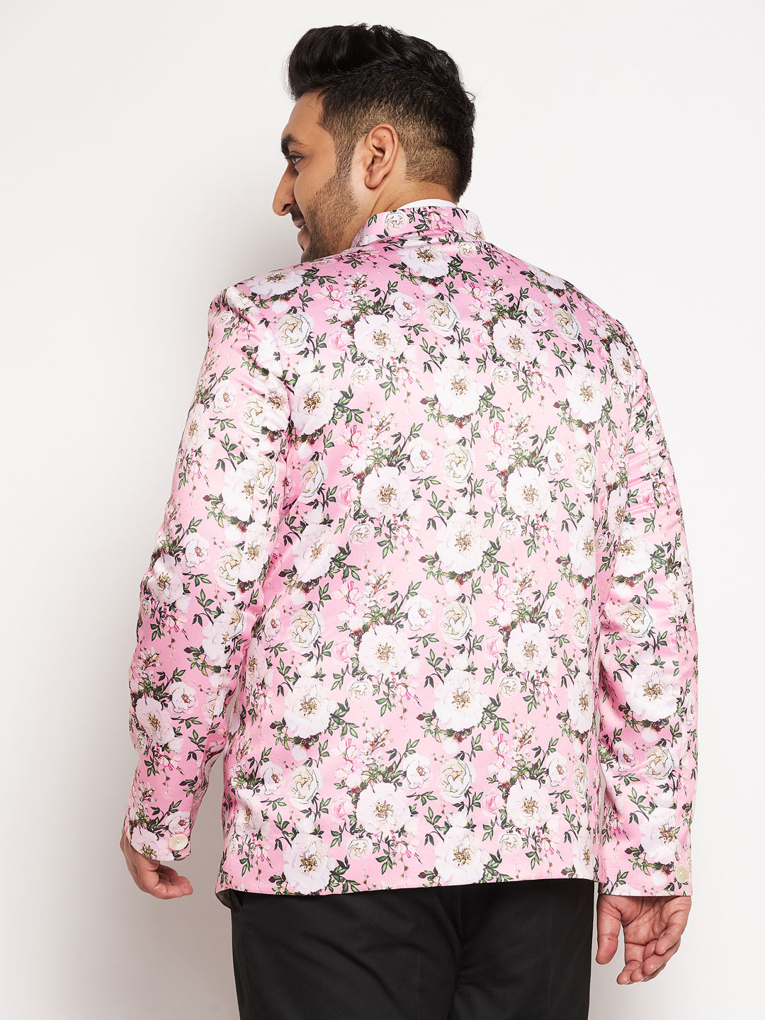 VASTRAMAY Plus Size Men's pink Silk Blend Jodhpuri with intricate embroidery and mandarin collar