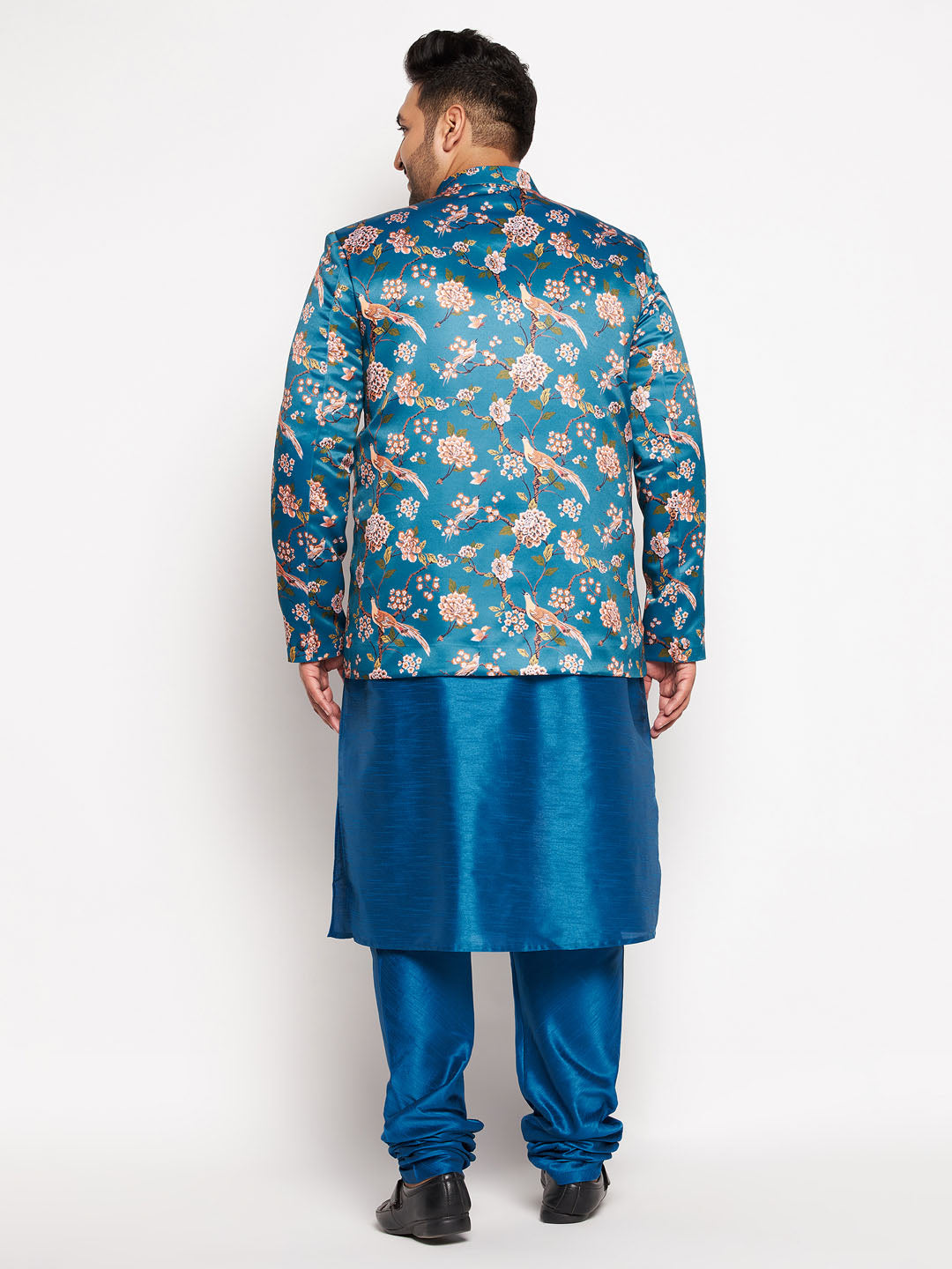 VASTRAMAY Men's Turquoise Blue Silk Blend Jodhpuri With Turquoise Blue Kurta Pyjama Set for traditional Indian occasions and celebrations