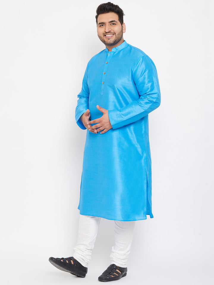 VASTRAMAY Men's Plus Size Aqua Blue Silk Blend Kurta Pyjama Set