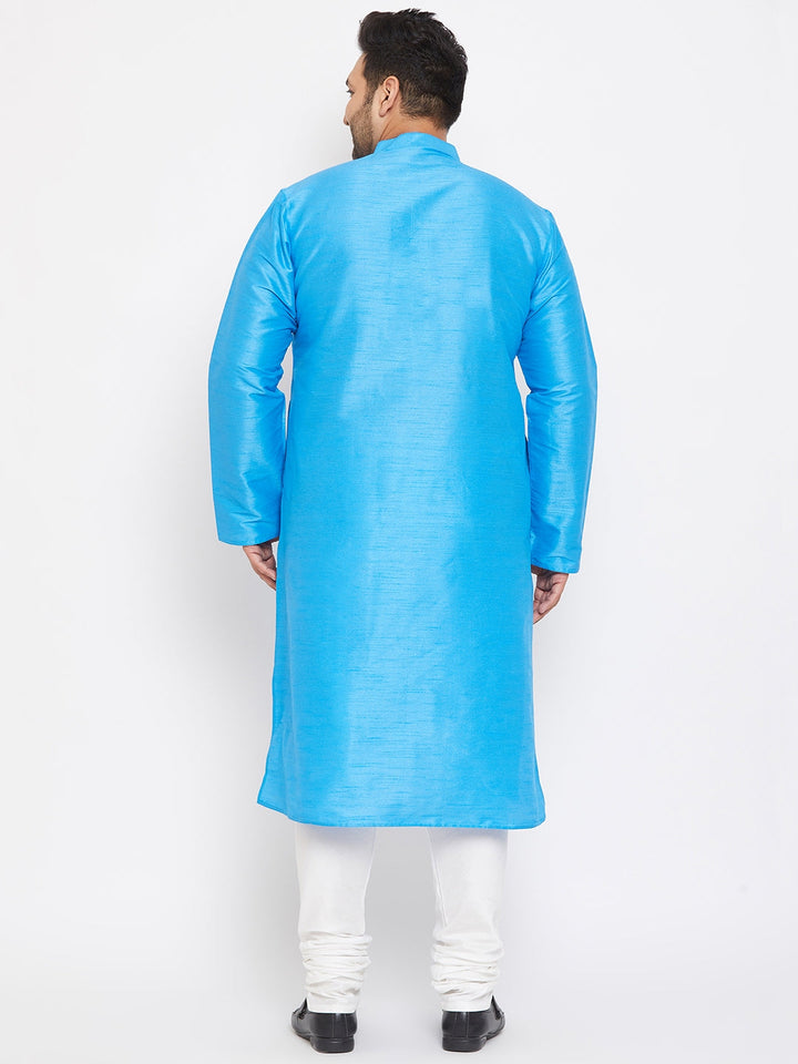 VASTRAMAY Men's Plus Size Aqua Blue Silk Blend Kurta Pyjama Set