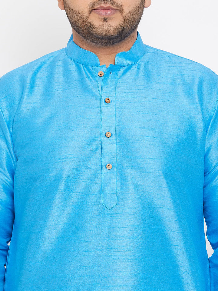 VASTRAMAY Men's Plus Size Aqua Blue Silk Blend Kurta Pyjama Set