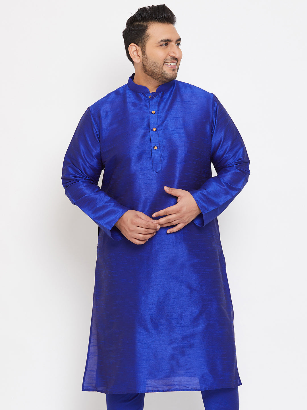 VASTRAMAY Men's Plus Size Blue Silk Blend Kurta