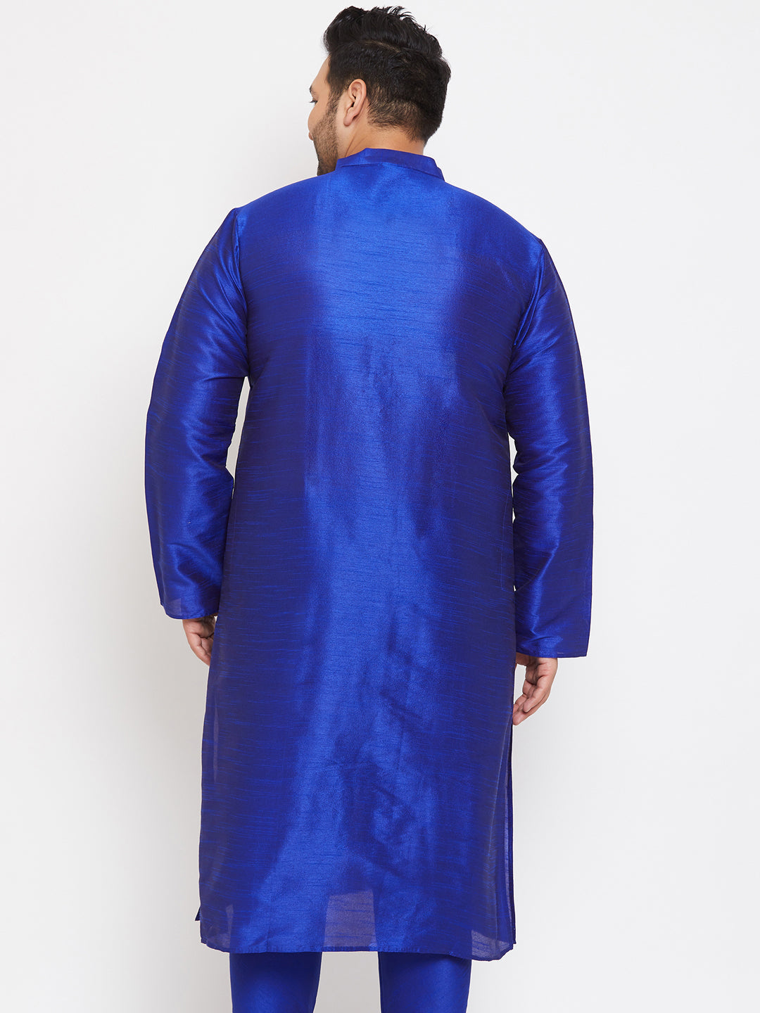 VASTRAMAY Men's Plus Size Blue Silk Blend Kurta