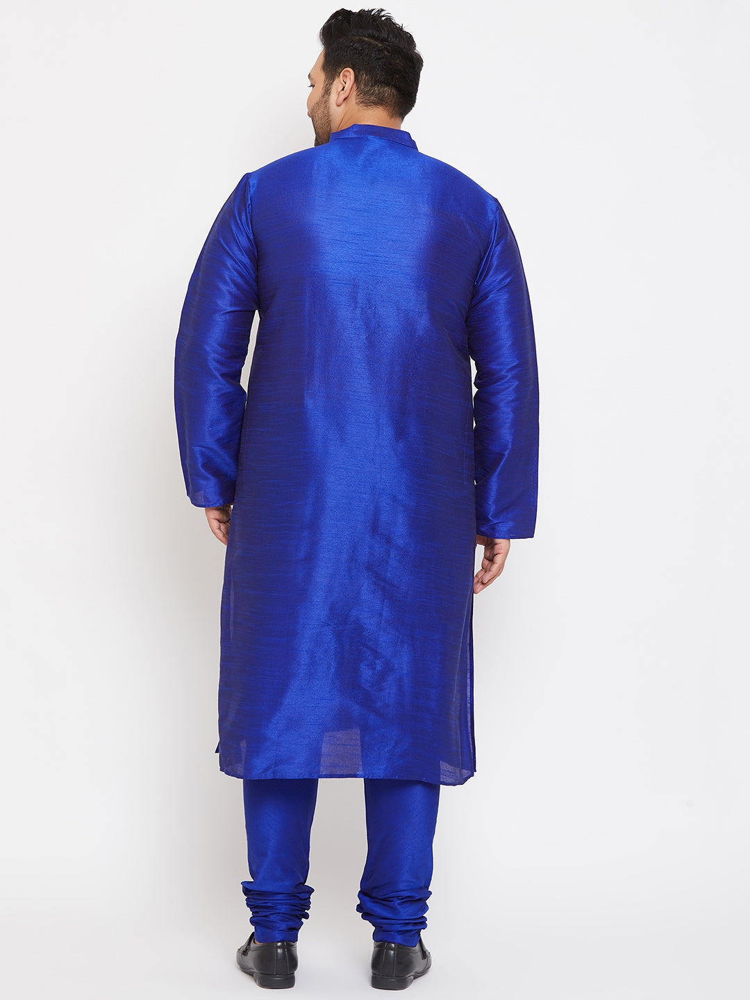 VASTRAMAY Men's Plus Size Blue Silk Blend Kurta Pyjama Set