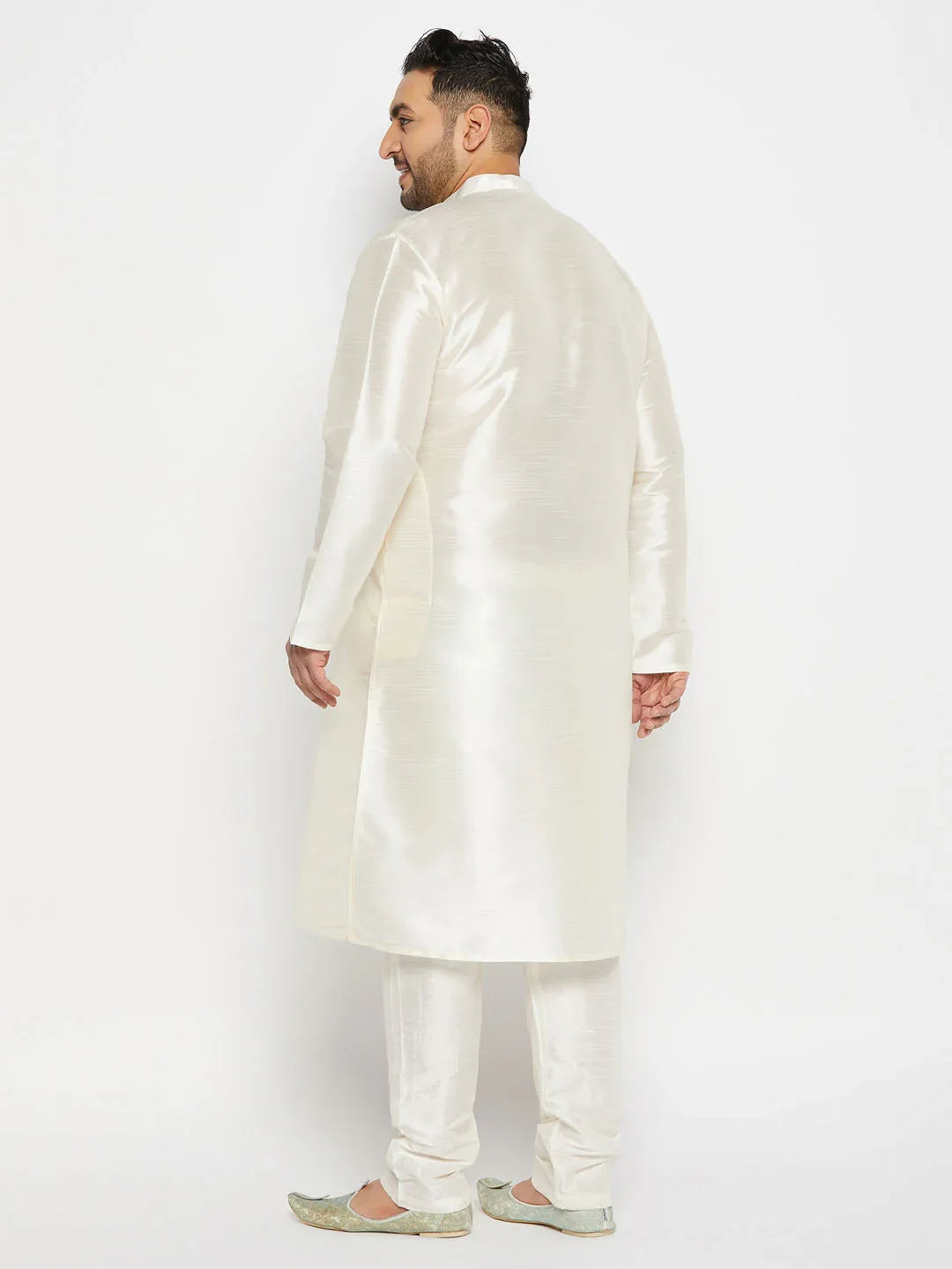 Men's Plus Size Cream Silk Blend Kurta Pant Set