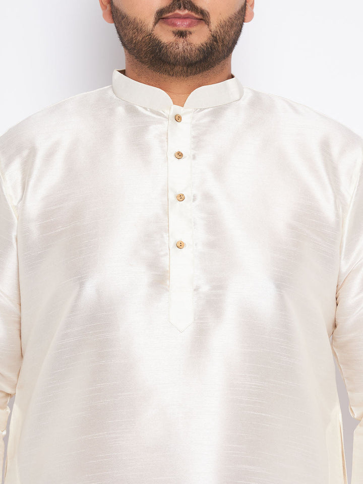 VASTRAMAY Men's Plus Size Cream Silk Blend Kurta Pyjama Set