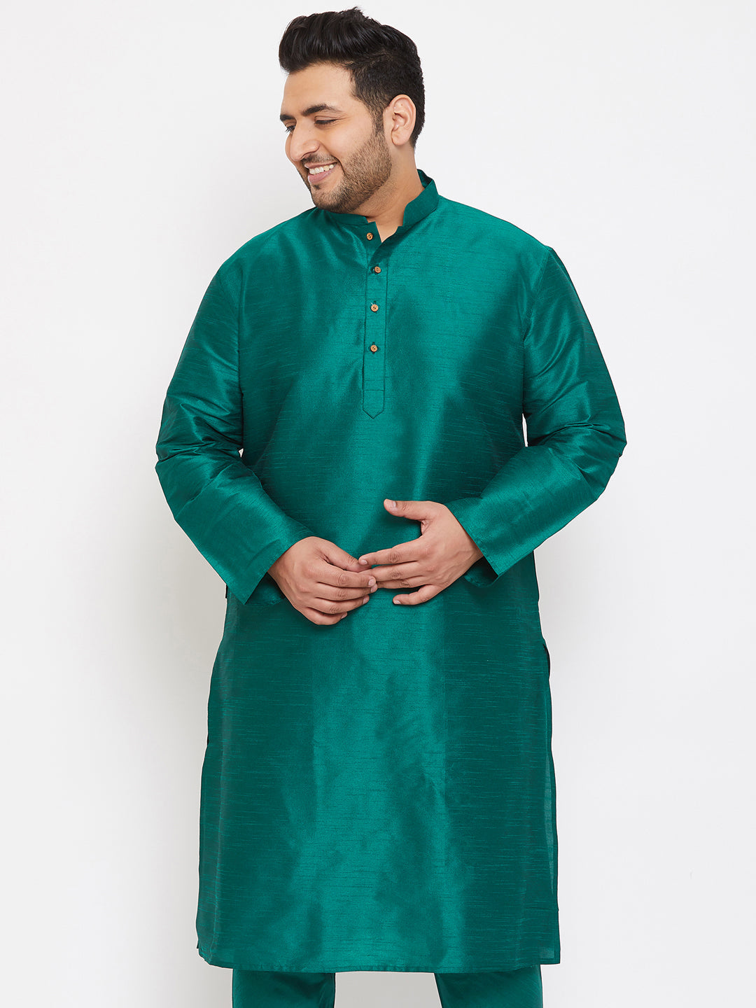  Elegant and stylish VASTRAMAY Men's Plus Size Green Silk Blend Kurta with intricate design and comfortable fit