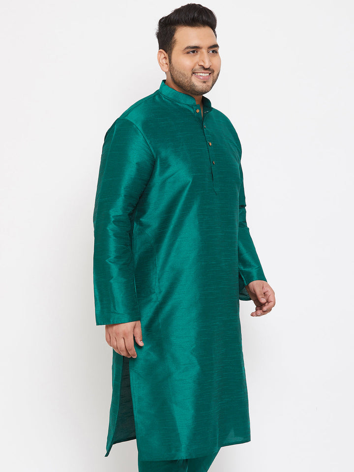 VASTRAMAY Men's Plus Size Green Silk Blend Kurta, traditional Indian attire