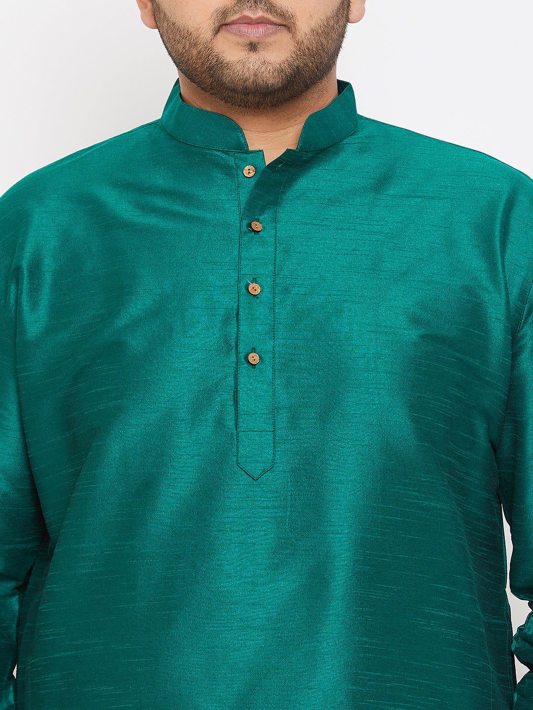 VASTRAMAY Men's Plus Size Green Silk Blend Kurta with Traditional Indian Embroidery