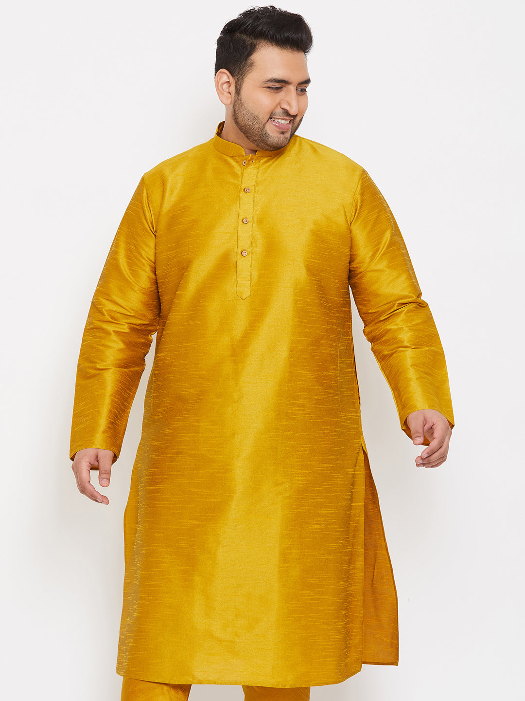 VASTRAMAY Men's Plus Size Mustard Silk Blend Kurta