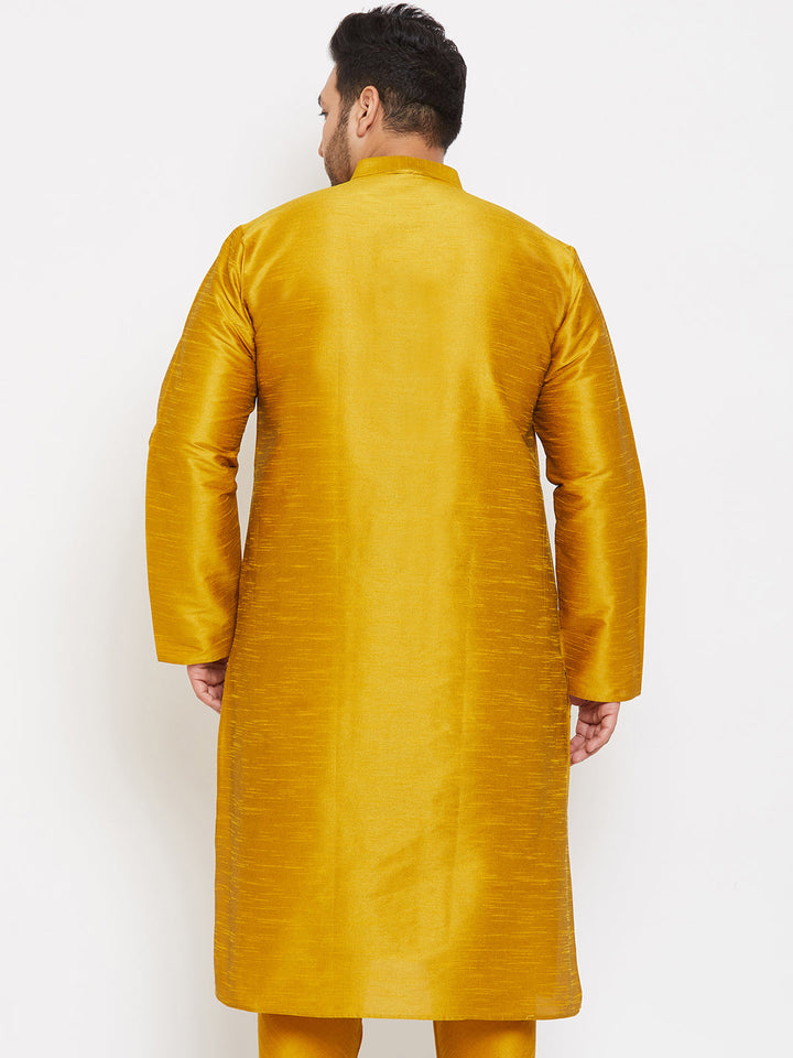 VASTRAMAY Men's Plus Size Mustard Silk Blend Kurta