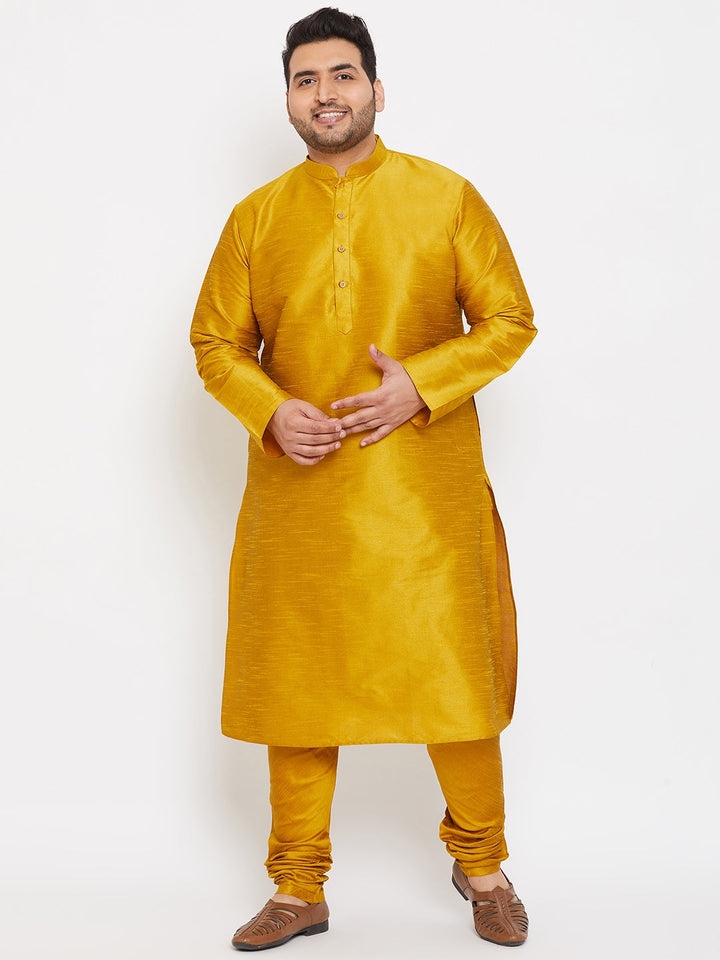 VASTRAMAY Men's Plus Size Mustard Silk Blend Kurta