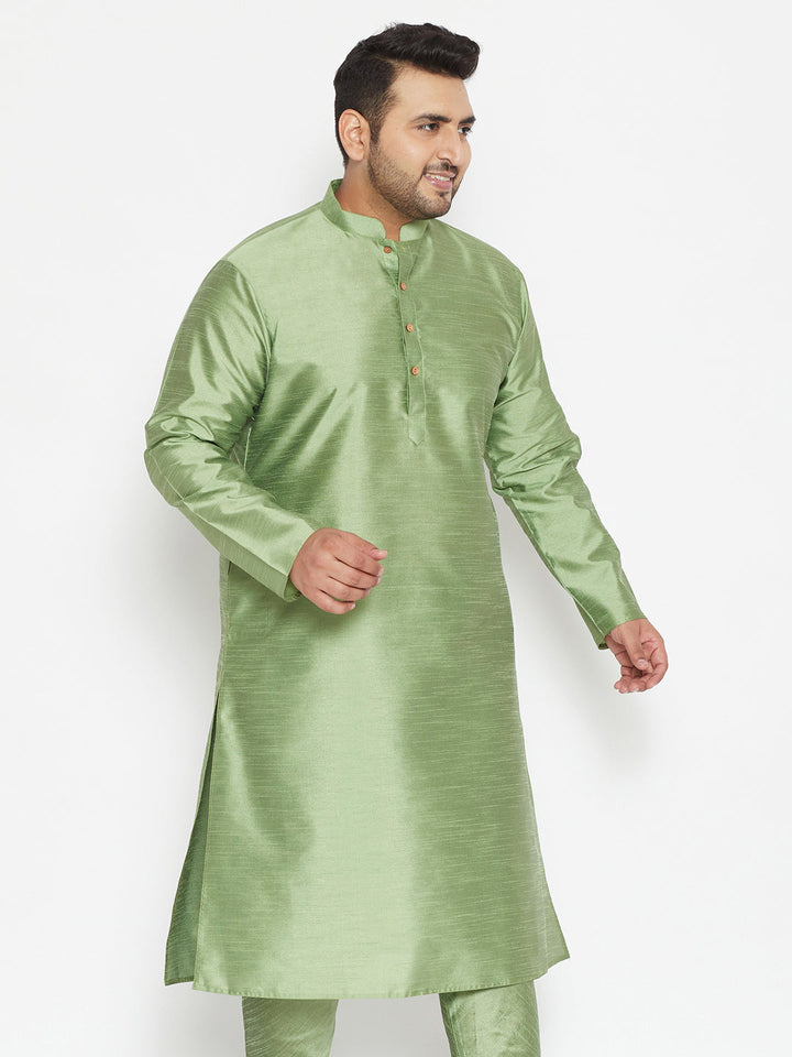 VASTRAMAY Men's Plus Size Mint Green Silk Blend Kurta, traditional Indian attire with intricate embroidery and comfortable fit