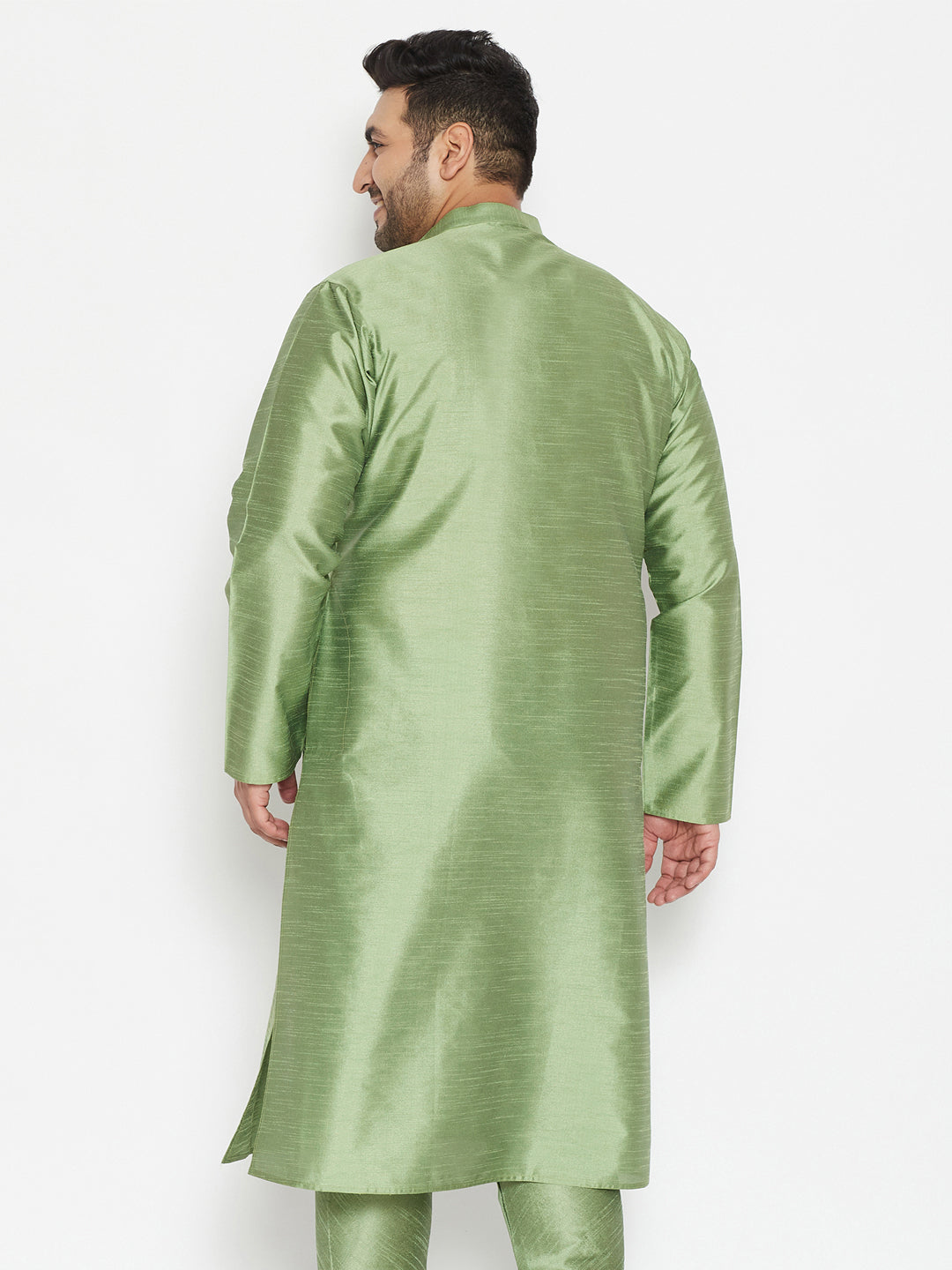 VASTRAMAY Men's Plus Size Mint Green Silk Blend Kurta