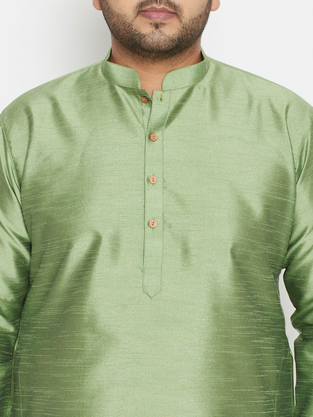  Side view of VASTRAMAY Men's Plus Size Mint Green Silk Blend Kurta showcasing the comfortable and breathable fabric