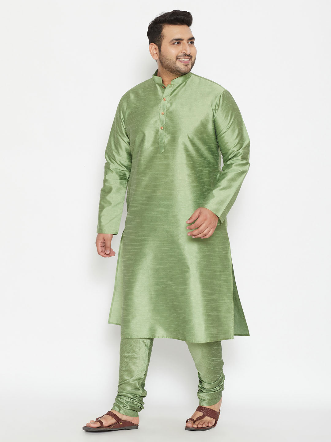 VASTRAMAY Men's Plus Size Mint Green Silk Blend Kurta, perfect for special occasions and gatherings, made with high-quality fabric