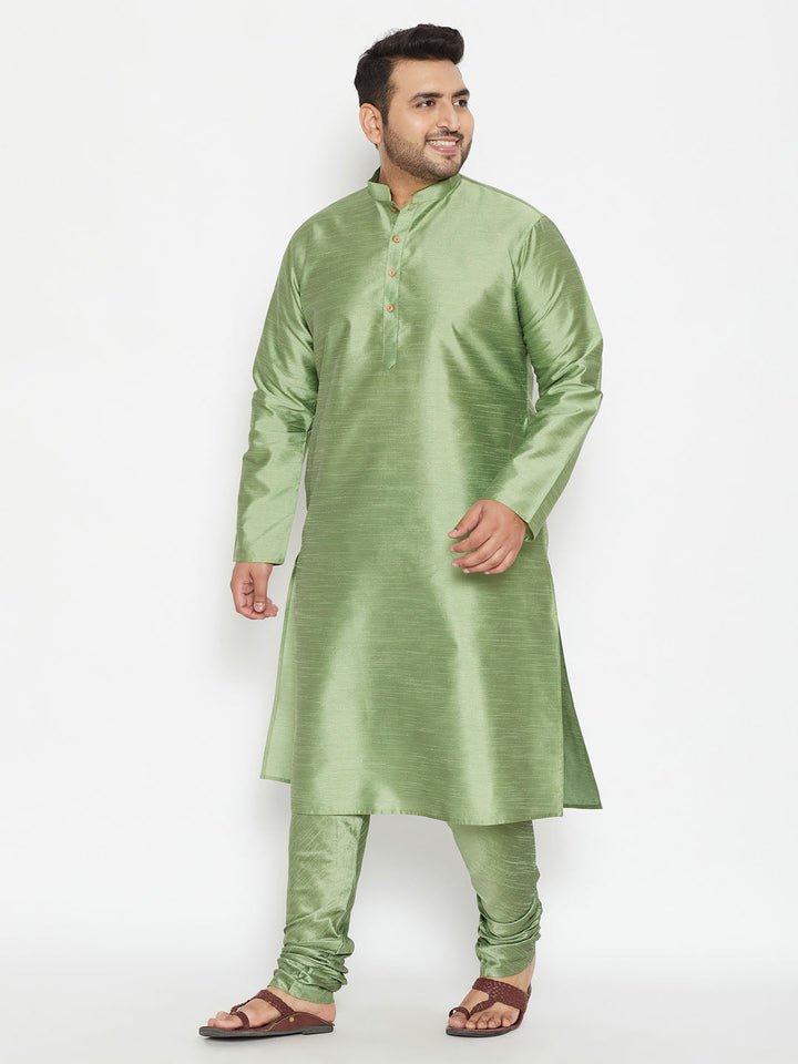 VASTRAMAY Men's Plus Size Mint Green Silk Blend Kurta