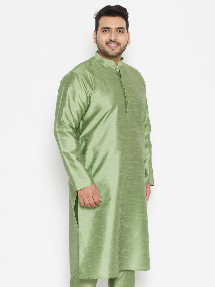 VASTRAMAY Men's Plus Size Mint Green Silk Blend Kurta, traditional Indian attire for men in a comfortable and stylish mint green color