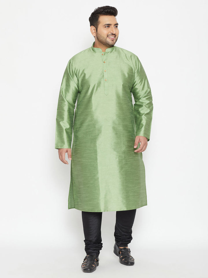 VASTRAMAY Men's Plus Size Light Green Silk Blend Kurta Pyjama Set alt text 1