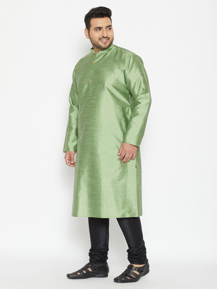  Stylish and elegant VASTRAMAY Men's Plus Size Light Green Silk Blend Kurta Pyjama Set for weddings and festive events