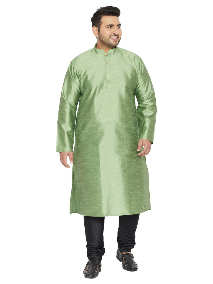  VASTRAMAY Men's Plus Size Light Green Silk Blend Kurta Pyjama Set with a traditional design and soft, breathable fabric