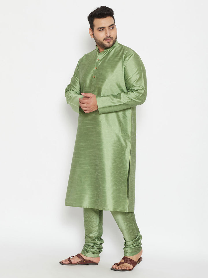 VASTRAMAY Men's Plus Size Mint Green Silk Blend Kurta Pyjama Set