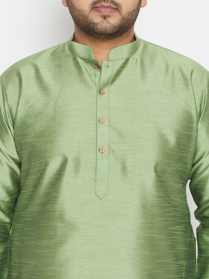 VASTRAMAY Men's Plus Size Mint Green Silk Blend Kurta Pyjama Set