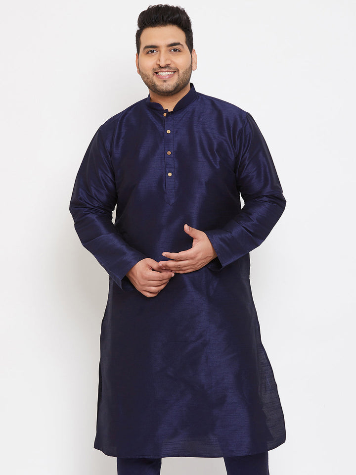 VASTRAMAY Men's Plus Size Navy Blue Silk Blend Kurta