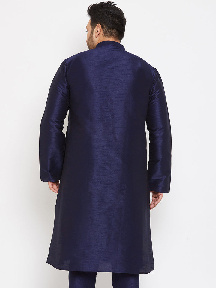 VASTRAMAY Men's Plus Size Navy Blue Silk Blend Kurta