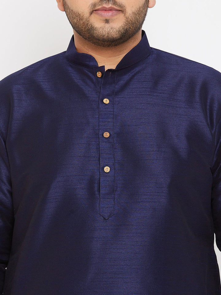 VASTRAMAY Men's Plus Size Navy Blue Silk Blend Kurta