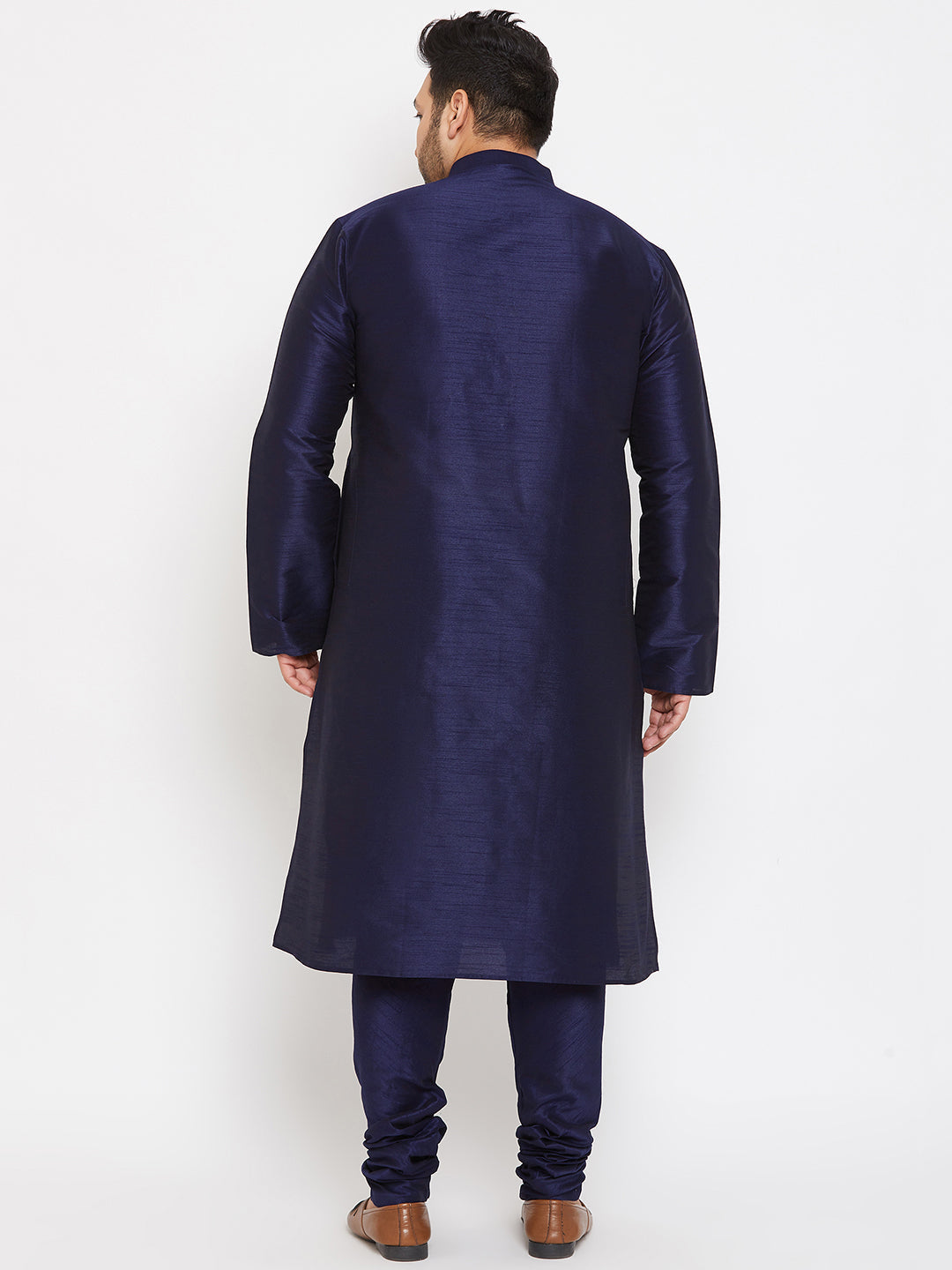 VASTRAMAY Men's Plus Size Navy Blue Silk Blend Kurta Pyjama Set